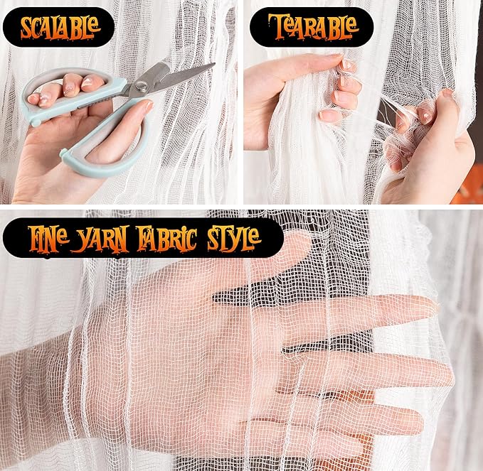 400" x 85" Halloween Creepy Cloth - Large Size Spooky Fabric - Scary Gauze Blood Creepy Cloth for Haunted House, Party, Yard, Wall, Doorway, Outdoors Decoration (White)