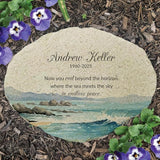 Beach Memorial with Waves Flat Garden Stone - Thoughtful Tribute Stone for Loved Ones - 7.88 Inch Decorative Stone for Graves or Gardens