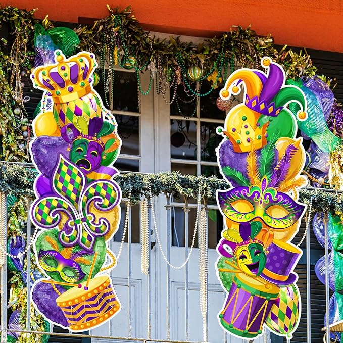 Beeveer 2 Pcs Mardi Gras Yard Sign with Stake Outdoor Carnival Lawn Decorations Waterproof Welcome Crown Carnival Decor Party Yard Signs for Festive Masquerade Home Garden Pathway Supplies