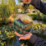 Mountain Range Stained Glass Window Ornaments, Painted Suncatchers, Patio Decor, Outdoor Garden Decor, Balcony Decor, Home Decor, Glass Art, 7.8 inch