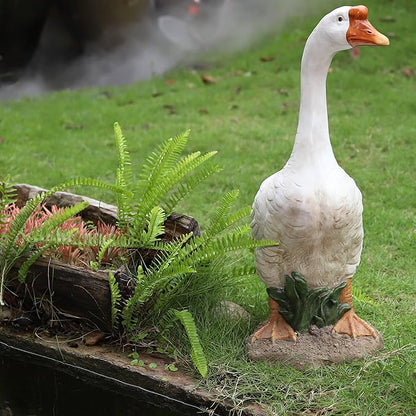 White Porch Goose Statue Outdoor Decor,20.7''(H) Large Goose Garden Statue for Yard Lawn,Resin Animal Sculptures Home Patio Art Decorations