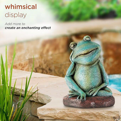 Alpine Corporation ZEN722 15" Thinking Frog Garden Statue – Whimsical Indoor/Outdoor Decorative Figurine, Durable Weather-Resistant, Charming Lawn or Tabletop Décor