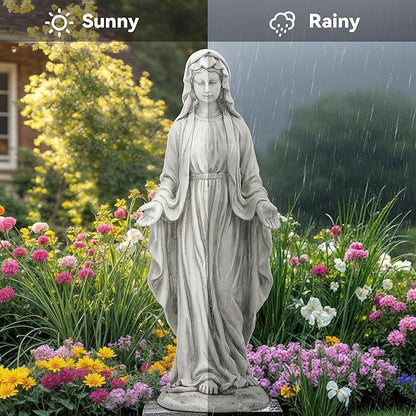 Virgin Mary Statue Outdoor, Large 30 Inch Religious Garden Statue, Blessed Mother Mary Statues Catholic, Durable Weather MGO Stone Sculptures Decor, Lawn Art for Home,Yard,Patio,Forch