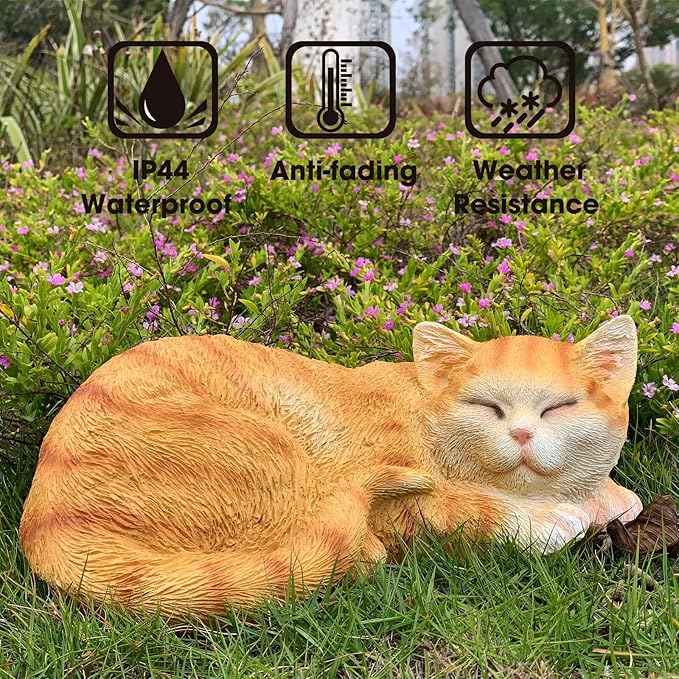 Sleeping Cat Statue, Outdoor Cat Sculpture & Figurine Lawn Ornament, Orange Tabby Statue for Patio, Lawn, Yard Decorative, Cute Kitten Garden Decor