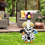 Shyyween Lady Porch Goose Outfit for 23'' Cement Plastic Lawn Goose Statue Clothes Cow Pattern Bathrobe Coffee Cup Curlers for Outdoor Garden Yard Patio Decoration