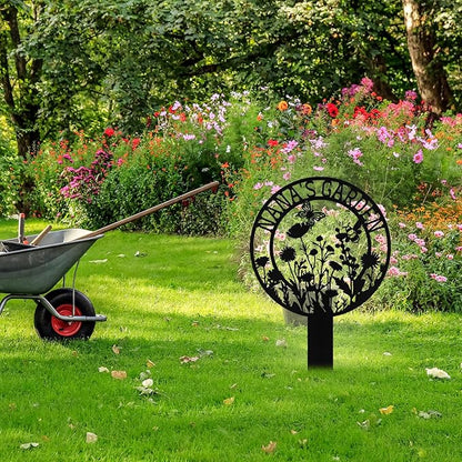 Personalized Metal Garden Signs with Stake, Custom Garden Signs for Outside Waterproof, Customized Name Sign Yard Lawn Gardens Decor Gardening Gifts for Moms Grandmas Gardeners