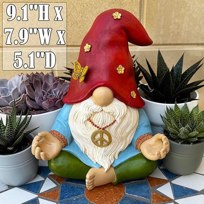 Mood Lab Garden Gnome - Funny Zen Hippie Gnome Figurine - 9.1 Inch Tall Lawn Statue - for Outdoor or House Decor