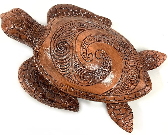 6-Inches Imitative Wood Carving Sea Turtle Statue Resin Hawaiian Turtles Sculpture Garden Tortoise Figurine Decorative Animal Statue for Home Indoor Outdoor Decor Patio Lawn Yard Ornaments