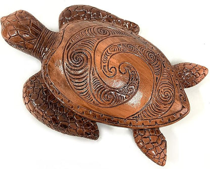 6-Inches Imitative Wood Carving Sea Turtle Statue Resin Hawaiian Turtles Sculpture Garden Tortoise Figurine Decorative Animal Statue for Home Indoor Outdoor Decor Patio Lawn Yard Ornaments