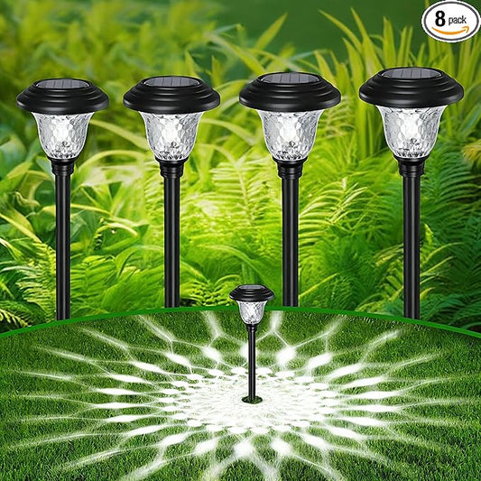 BEAU JARDIN 8 Pack Solar Pathway Lights Outdoor Solar Powered Light Waterproof Glass High Lumen for Garden Landscape Path Yard Walkway Patio Driveway Outside White Color Changing Black