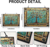Customized Rectangle Tree of Life Stained Glass Window Hanging Sun Catcher Halloween Haning Ornament Decoration Christmas Birthday Gifts for Lover Friends Mother