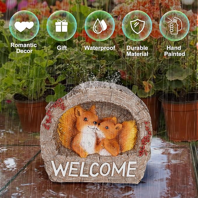 Lily's Home Squirrel Garden Statue, Charming Polyresin Garden Figurine, Multicolored, Welcome Squirrel, Outdoor Garden Decor