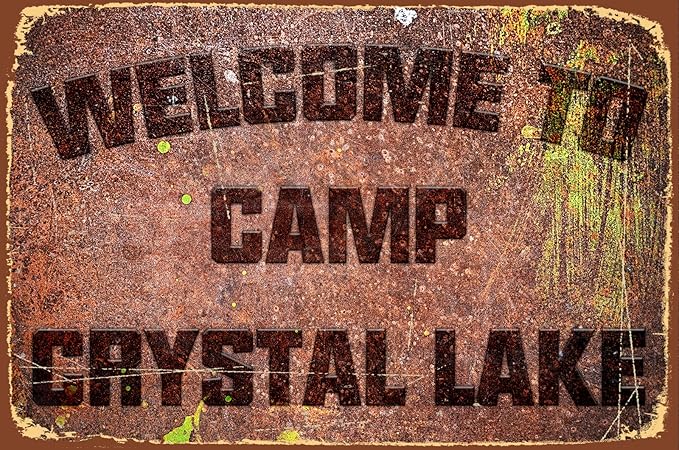 Funny Camping Signs Friday The 13th Metal Sign Welcome To Camp Crystal Lake Tin Sign Outdoor Party Vintage Coffee Bar Room Horror Decorations 12x8 Inch