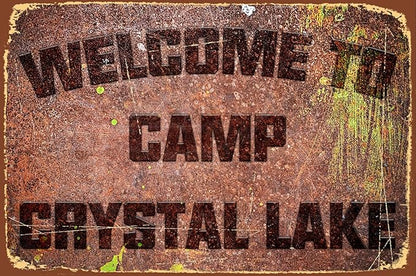 Funny Camping Signs Friday The 13th Metal Sign Welcome To Camp Crystal Lake Tin Sign Outdoor Party Vintage Coffee Bar Room Horror Decorations 12x8 Inch
