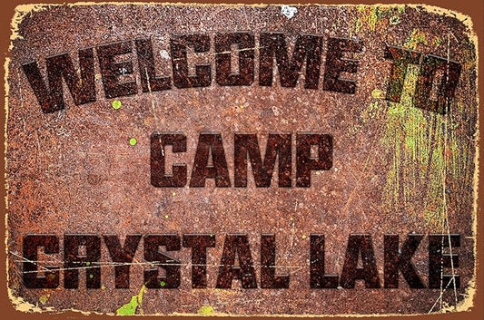 Funny Camping Signs Friday The 13th Metal Sign Welcome To Camp Crystal Lake Tin Sign Outdoor Party Vintage Coffee Bar Room Horror Decorations 12x8 Inch