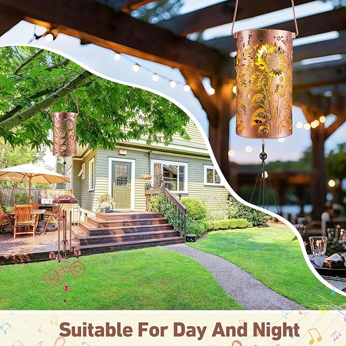 Retisee Sunflower Solar Wind Chimes Outdoor Metal Sunflower Teacher Appreciation Gifts Solar Light Windchimes Outside Indoors Christmas Decoration Birthday Gift for Home Lawn Porch Patio Garden Yard
