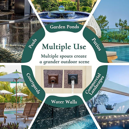 PONDO 2'' Round Water Fountain Spout, 316 Stainless Steel Spillway Waterfall Accent Scupper Feature with Integrated Spray Baffle for Landscape Decor, Garden Pond, Pool, Water Wall, Fountain (Black)
