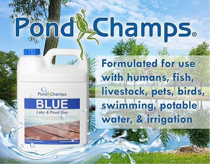 Blue Lake and Pond Dye - One Gallon of Professional Lake & Pond Dye - Treats Up to 1 Acre - Royal Blue Color - Safe for Fish, Wildlife, Pets & Children
