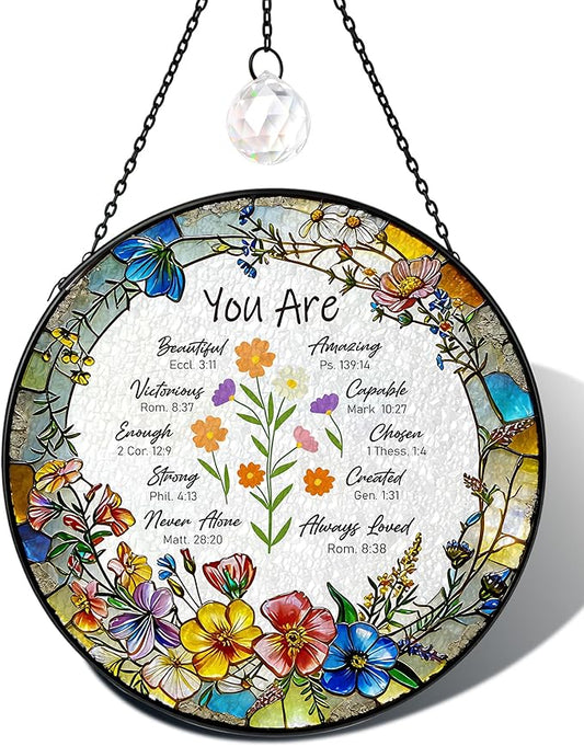 Christian Stained Glass Window Hanging Sun Catcher, Religious Faith for Mom or Grandma, Church Window Decor