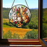 Stained Glass Window Hanging - 3 Cute Rabbits Suncatcher for Doors Garden Patio Bunny Sun Catchers Decor Christmas Mother's Day Birthday Teenager Gifts for Women Men Mom Nana Friend 11.8 in