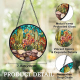 Western Cactus Suncatchers Stained Glass Window Hanging, Southwestern Cactus Landscape Sun Catchers Indoor Window Glass Round Wall Decor, Western Wall Hanging Decorations, 7.9x7.9in