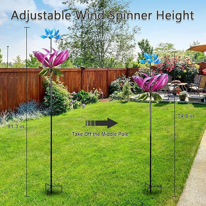 hogardeck Large Wind Spinner Outdoor, 91.3" Metal Flowers Wind Spinner with Heavy-Duty Stakes, 360° Rotating Triple-Layer Kinetic Yard Art for Home Outside Garden Lawn Backyard Patio Decor