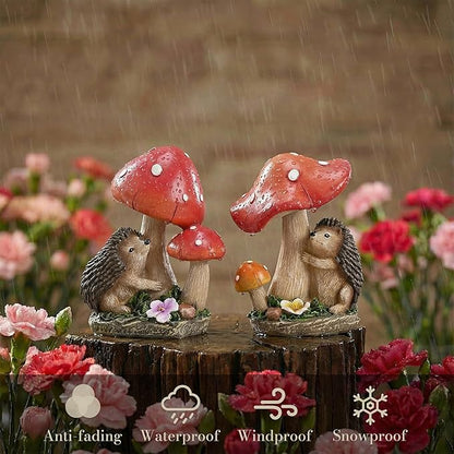 TERESA'S COLLECTIONS Garden Decor, Set of 2 Cute Hedgehogs and Mushrooms Garden Decor, Waterproof Resin Garden Statue, Hedgehogs Gift, Garden Gift for Women Mom, Indoor/Outdoor