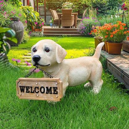 Labrador Retriever Puppy Statue, Standing Cream Dog Figurine for Outdoor/Indoor Garden Yard Patio Lawn Decor, Cute Realistic Puppy Ornament for Porch Pathway, Dog Lover Gift