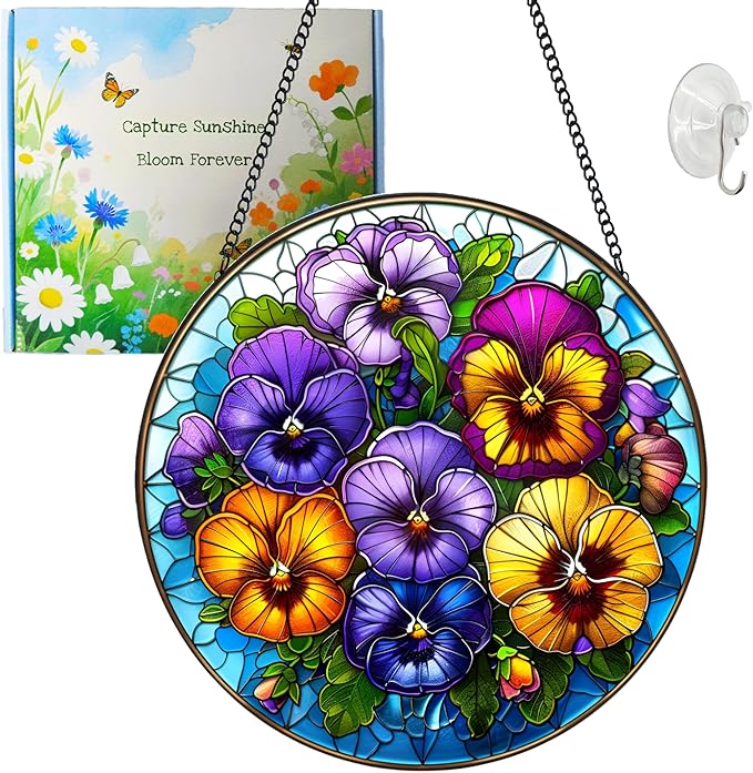 Suncatcher Orchid Stained Glass Suncatchers Stained Glass Ornament for Home Decor Indoor Wall Art Gift for Mother Women Friends (Orchid, M)