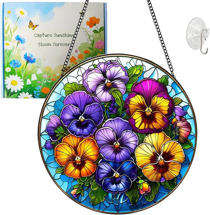 Suncatcher Orchid Stained Glass Suncatchers Stained Glass Ornament for Home Decor Indoor Wall Art Gift for Mother Women Friends (Orchid, M)