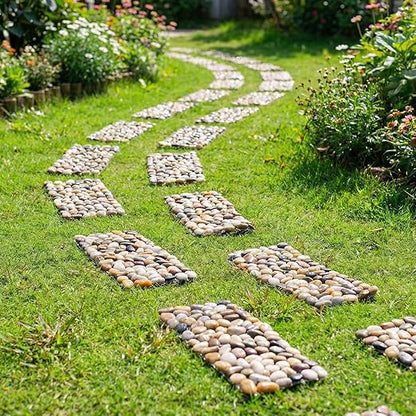 6 Pcs River Rock Stepping Stones, 16" L x 5.5" W Rectangles Natural Outdoor Pavers Pebbles Polished Gravel for Garden Walkway Pathway