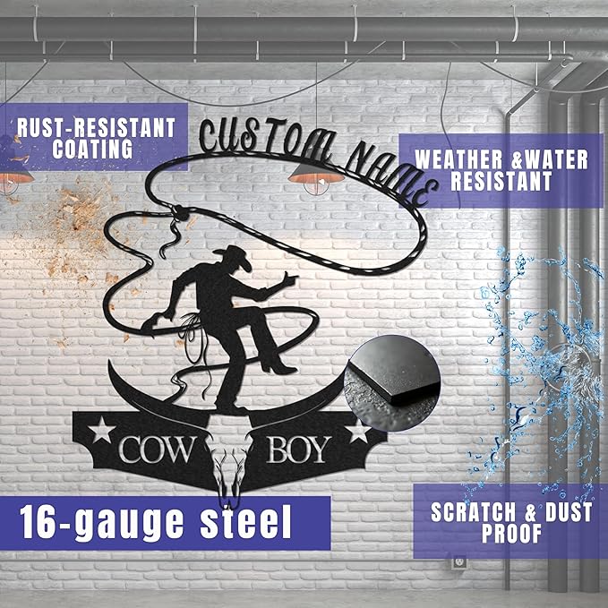 Personalized Cowboy Metal Sign, Custom Metal Sign, Vintage Cowboy Wall Decor, Rustic Name Plaque, Rustic Western Wall Art