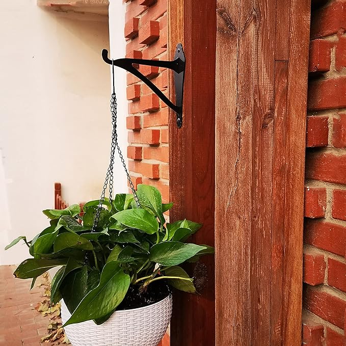 2 Pcs 6-Inch Iron Brackets Wall Hanging Planters, Iron Hangers for Outdoor Birds Feeders, Laterns, Solar Light Decorative Brackets (Screws Included, Black)