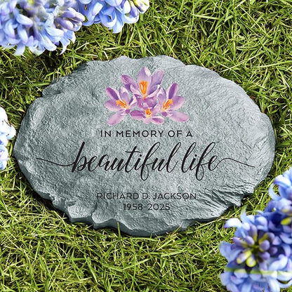 Let's Make Memories Personalized Memorial Garden Stone - Beautiful Life - Sympathy - Condolences