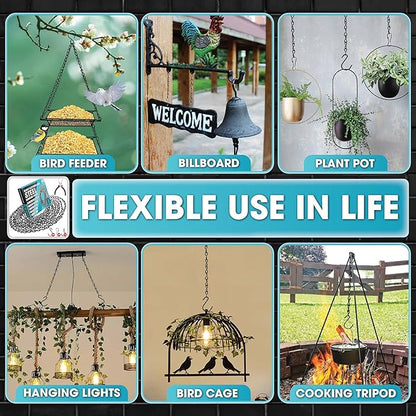 [Upgraded] 236” Black Electroplated Steel Hanging Chain with S-Hooks, Snap Hooks, Ceiling Hooks & Pliers, 33LBS Load Bearing, Adjustable Length for Hanging Bird Feeders, Planters, Lanterns, Billboards