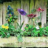 28.5" H Large Flower Stake Metal Decoration for Garden Set of 4, Plant Pick Art Ornaments Waterproof Stake for Lawn Porch Pathway Patio Flower Bed, Yard Outdoor Ornaments(Red & Purple & Blue)