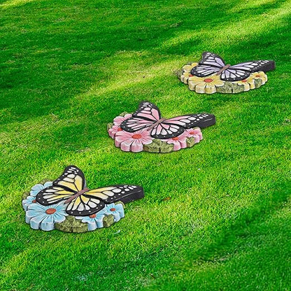 LIANTRAL 3 Pack Butterfly Garden Stepping Stones, Outdoor Decorative Stone for Garden Yard, Patio, Garden, Walkway, Outdoor and Indoor Home Decor