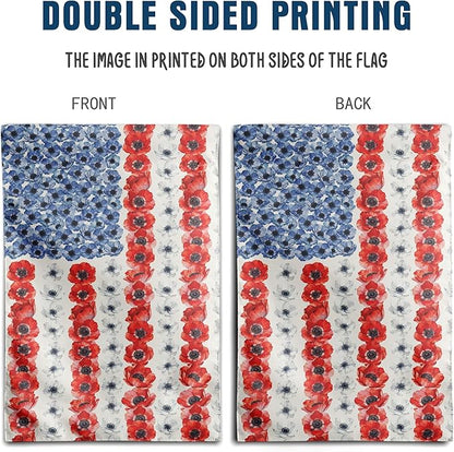 Patriotic Flower American Garden Flag Spring Summer Yard Decor 4th of July Memorial Independence Day Decorations Red White Blue Poppy Banner for Outside 28x40 Double Sided