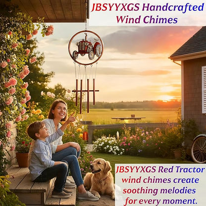 41.34″ Long Vintage Farm Tractor Wind Chimes for Outdoors - Hand-Painted Red Metal Art for Garden, Patio, Porch - Unique Nostalgic Gift for Dad, Grandpa, Farmers & Childhood Memory Decor