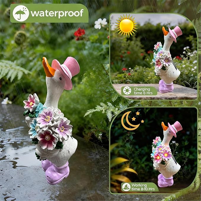 Outdoor Solar-Powered Goose Statue – Garden Goose Decor with Solar Light, Resin Solar Garden Statue Waterproof for Lawn Patio Porch Yard– Goose Figurine Gift for Mom, Grandma, Women Garden Lovers