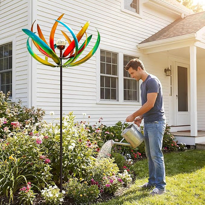 83" Large Solar Wind Spinner Outdoor Metal - Kinetic Tulip Flower Sculpture with Multi-Color Changing LED Crackle Glass Ball - Waterproof Garden Stake Art for Patio, Lawn, and Yard Decoration
