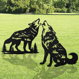 Romart Wolf Silhouette Garden Stakes Decorations - 2 Pcs Metal Howling Animals Statues, Black Rustic Animal Sculpture Set, Yard Art for Outdoor Garden & Patio Lawn