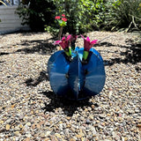 Handmade Metal Bisnaga Cactus with Flowers - Garden Art Decor (Blue)