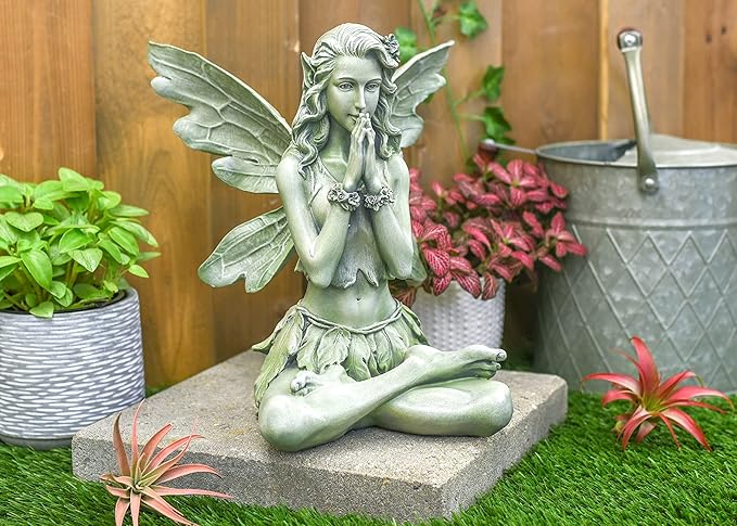 Napco Zen Flower Fairy Pale Green 11 Inch Resin Stone Outdoor Garden Statue