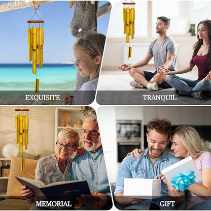 Bamboo Wind Chimes 38" 6 Pipes, Handcrafted Wooden Wind Chime Bring a Unique and Soothing Melody, Create a Zen Atmosphere for Outdoor Indoor Decor, Thanksgiving Day Gifts for Sympathy, Memorial