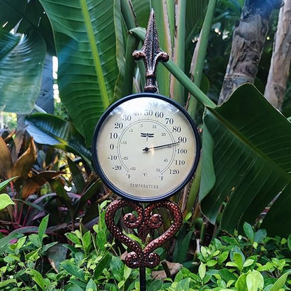 Cast Iron Thermometer Decorative Garden Stakes, Metal Thermometer for Patio Outdoor Decor and Yard Lawn Decorations