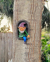 Elenon Gnome Big Tree Faces Garden Decor, 13 inch Gnome Coming Out of Tree Outdoor Decorations, Fairy Elf Hugger Whimsical Peeker Sculpture Yard Patio Art