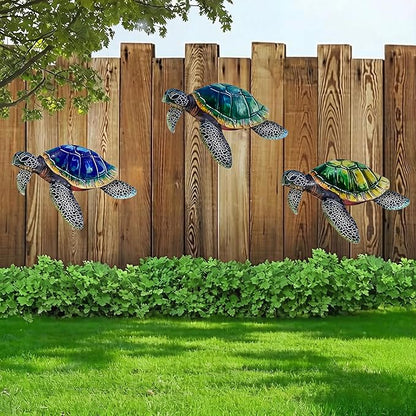 VividLadybug Metal Turtle Sea Wall Decor Outdoor Garden Hanging Art Sculptures Home Ocean Theme Decorations for Kitchen Fence Bathroom and Pool, 3Pcs