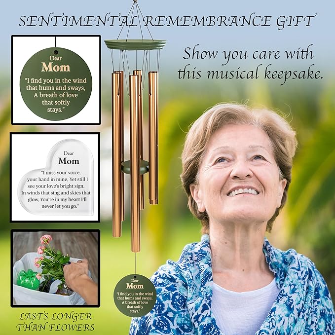 Memorial Wind Chime for Loss of Mom, 31" Wooden Sympathy Wind Chime for Outside, in Memory Bereavement Condolences Remembrance Sympathy Gift for Funeral, Sentimental Memorial Gift for Family