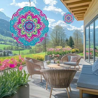 Wind Spinners Outdoor, Hanging Wind Spinner for Garden Decoration, 8 inch 3D Stainless Steel Metal Wind Sculpture for Indoor/Outdoor Decor, Mandala B
